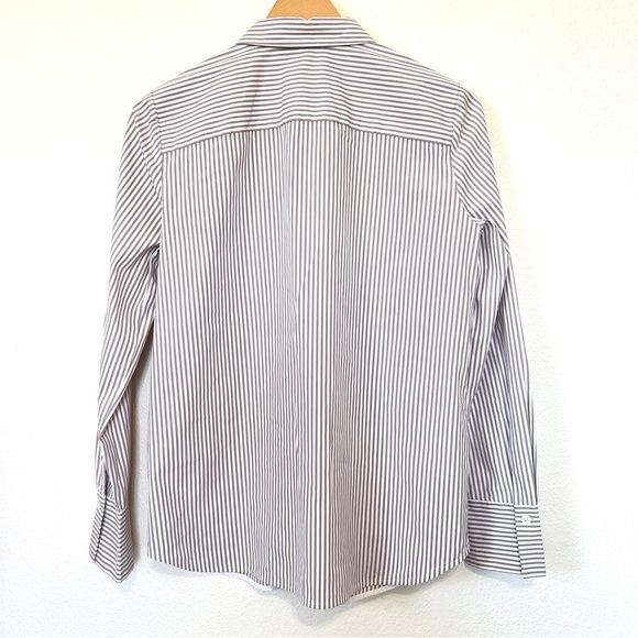 Lafayette 148 Classic Tan & White Striped Poplin Button-Up Shirt Size Small - Picture 10 of 11